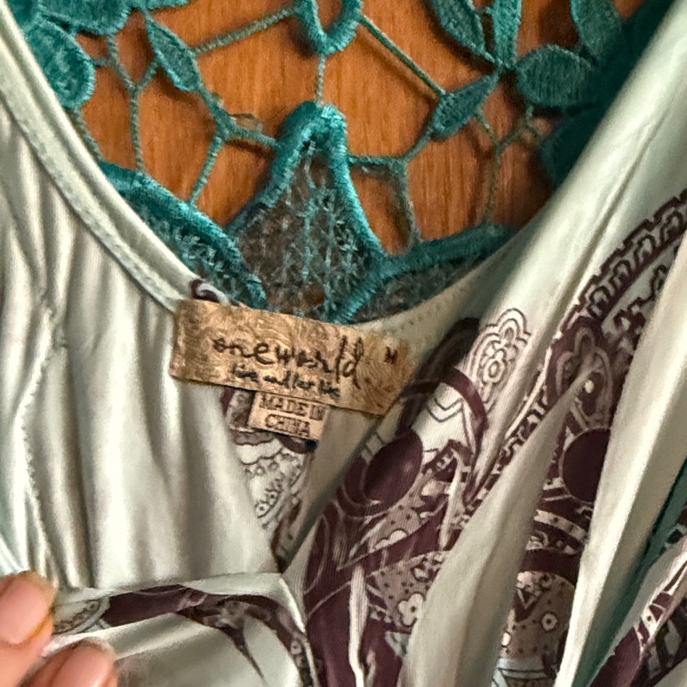 ONE WORLD Teal and Brown Patterned Dress - Picture 2 of 5
